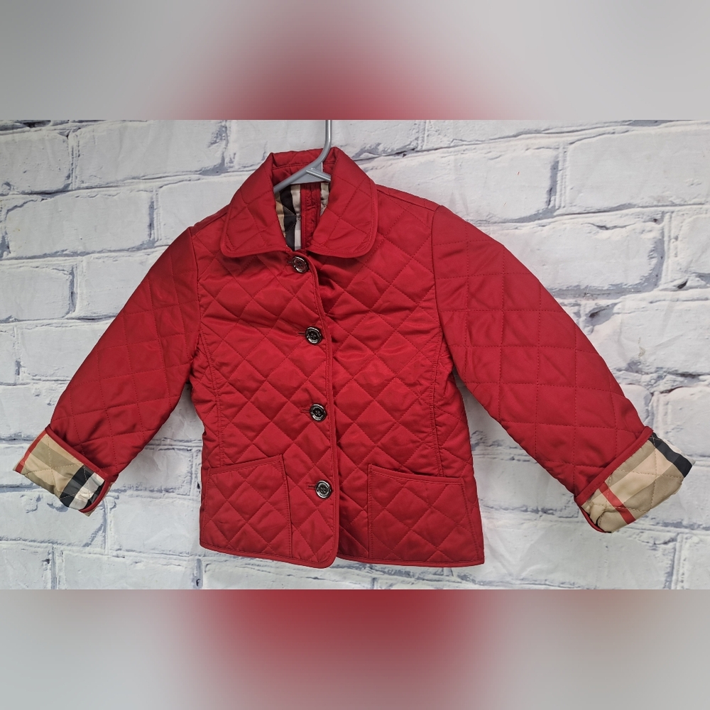 Burberry Girls Mini Westbury Quilted Jacket Military Red Nova Check Size 4Y - Picture 7 of 12